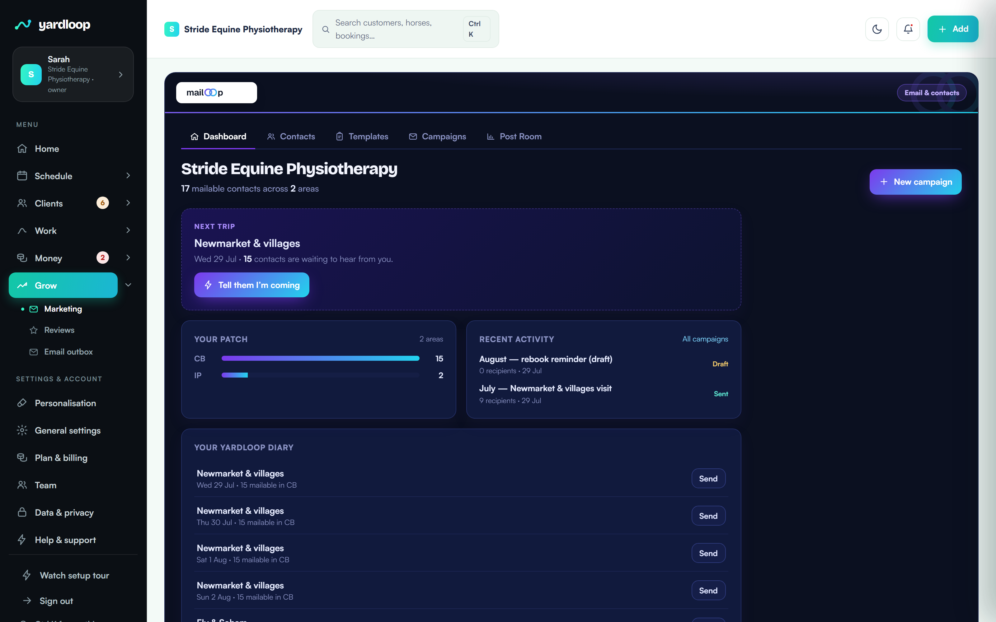 MailLoop: composing a branded we're-in-your-area email to the right clients, with consent and unsubscribe built in